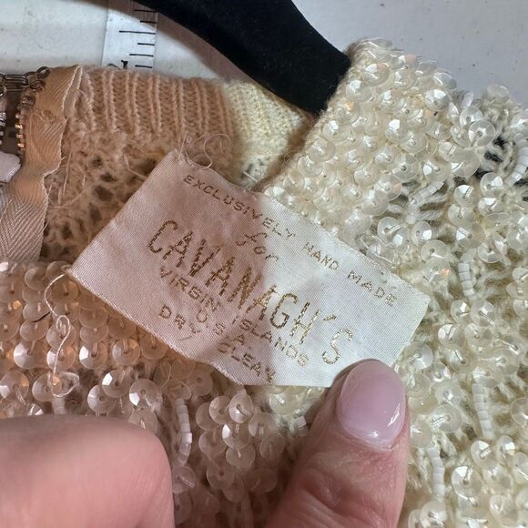 Vintage Handmade Wool Sequin Encrusted Cavanagh’s Off White Sweater Size S Party - Picture 10 of 13